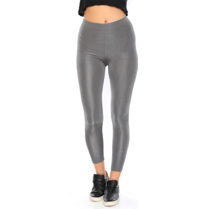 Toparlayıcı Yüksek Bel Parlak Disko Tayt - Füme