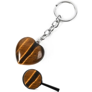 Tesbih Atölyesi Sertifikalı Kalp Kesim Kaplan Gözü Taşı Doğal Taş Anahtarlık