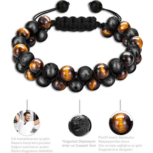 Tesbih Atölyesi Sertifikalı Yüksek Kalite Doğal Kaplan Gözü Lav Taşı Doğal Taş Bileklik