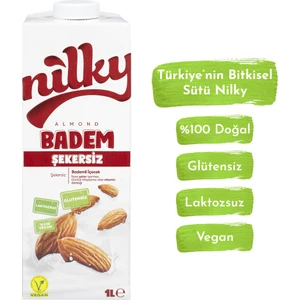 Şekersiz Badem Sütü Glütensiz Bitkisel Bazlı Laktosuz Vegan 1 lt
