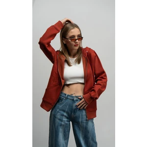 Fermuarlı Kapşonlu Tarçın Sweatshirt