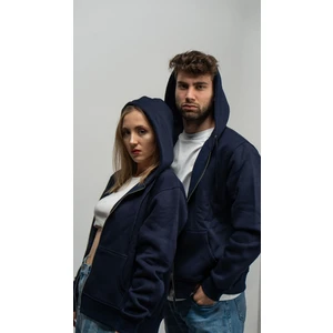 Fermuarlı Kapşonlu Lacivert Sweatshirt