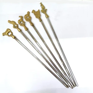 Paslanmaz Çelik 6'lı Barbekü Şiş Seti, Hayvan Şeklinde Pirinç Kulplu