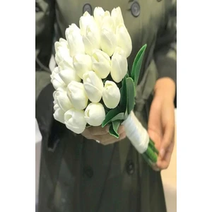 Fesleğen Çiçek Gelin Buketi Kırık Beyaz Renk Islak Lale Damat Yaka Çiçeği