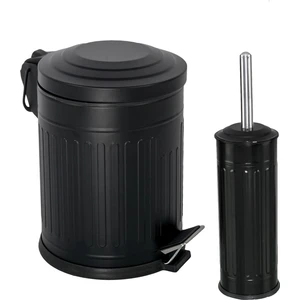 zengin çarşım 5 Lt Vintage Serisi 2 Li Banyo Seti  Amortisör Kapaklı Siyah Çöp Kovası