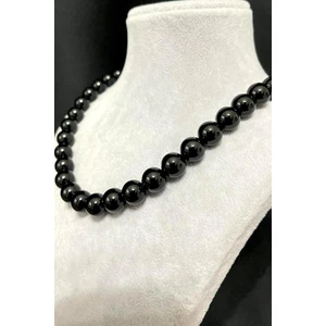 Crazy Takı Tasarım 8 mm Oniks (Siyah Akik) Doğaltaş 925 Ayar Gümüşlü Kolye