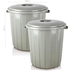 Abnturk 2 Adet 35 Litre Kapaklı Yuvarlak Çöp Kovası Sağlam Kaliteli Çöp Kutusu Ø40 H41