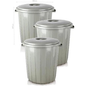 Abnturk 3 Adet 35 Litre Kapaklı Yuvarlak Çöp Kovası Sağlam Kaliteli Çöp Kutusu Ø40 H41