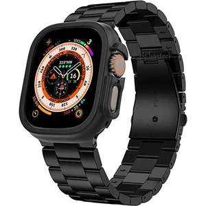 M.TK Moveteck Apple Watch Ultra 49MM Uyumlu Kayış Metal Baklalı Kordon Paslanmaz Çelik Ultra Lüx Kasalı Kordon 2in1 Set Şeffaf Kasa Koruyucu