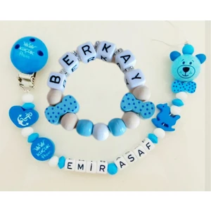 Sahi Aksesuar Isimli Bebek Emzik Zinciri ve Bebek Bileklik Seti