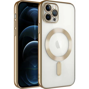 Caseworld Apple iPhone 11 Pro Max Mag Safe Özellikli Lens Korumalı Logo Gösteren Şeffaf Luxury Silikon Kılıf - Gold