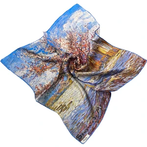 Turkish Silk Store Van Gogh Çiçek Açmış Şeftali Ağacı Ipek Bandana Fular