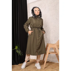 Vibeys Collection Haki Içi Kürklü ve Su Geçirmez Büyük Beden Battal Kadın Kışlık Mont & Kaban