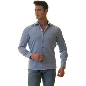 Exve Exclusive Gök Mavi Oxford Yaka ve Manşet Içi Gül Desen Detaylı Slim Fit Gömlek