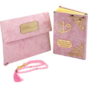 Kadife Keseli  Orta Boy Arapça Kuranı Kerim Pembe