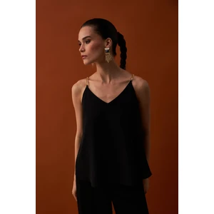 Zincir Askılı Salaş Bluz - Siyah