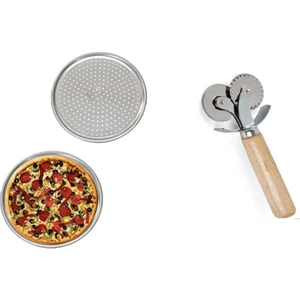 Paslanmaz Çelik 2 Adet Pizza Tepsisi 32 cm & Pizza Ruleti