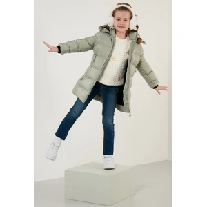 Tüylü Kapüşonlu Cepli Şişme Mont Kız Çocuk Mont 5766038