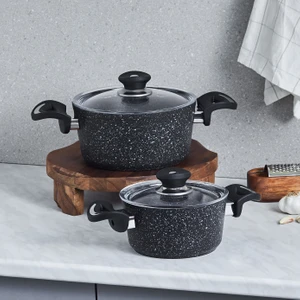 Defne Bio Granit 4 Parça Midi Tencere Seti Black 16/20 cm
