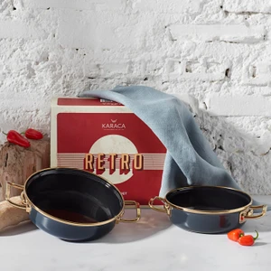 Retro Emaye 2li Antrasit Sahan Set