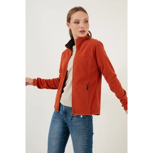 Dik Yaka Fermuarlı Cepli Polar Hırka Bayan Polar 5907002