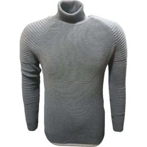 3508 Erkek Basic Tam Balıkçı Yaka Boğazlı Kazak - Gri