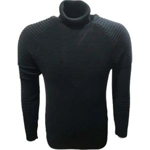 3508 Erkek Basic Tam Balıkçı Yaka Boğazlı Kazak - Siyah