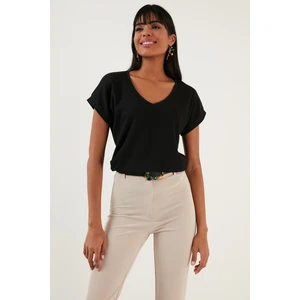 Rahat Kesim Esnek V Yaka Bluz Bayan Bluz 5865039