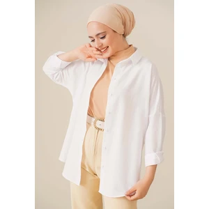 103901 Oversize Basic Tesettür Gömlek - Beyaz