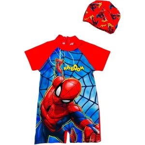 Lolli Boom Kids  Erkek Çocuk Spiderman Baskı Detay Hassas Ten Mayo Tek Parça Sezon 2022 Bone Hediyeli