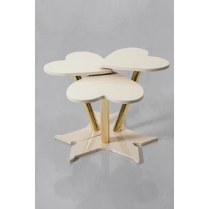 Veys Sehpa 3'lü Gold Kalp Zigon Sehpa - Ekru