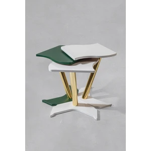 Veys Sehpa 3'lü Gold Windows Zigon Sehpa - Beyaz - Yeşil