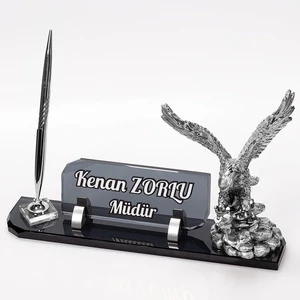 İsimlik Sepeti Gümüş Kartal Biblolu Kristal Masa İsimliği Vina Ofis Isimlik