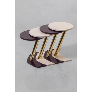 Veys Sehpa 4'lü  Gold Dünya Zigon Sehpa - Mürdüm  - Krem