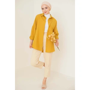 103901 Oversize Basic Tesettür Gömlek - Hardal