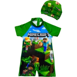Lolli Boom Kids  Erkek Çocuk Minecraft Alex Baskı Desen Çok Renkli Tam Vücut Şortlu Bone Mayo
