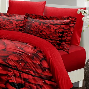 Sevgililer Günü Çift Kişilik Nevresim TAKIMI%100 Pamuk Saten Rose Feather