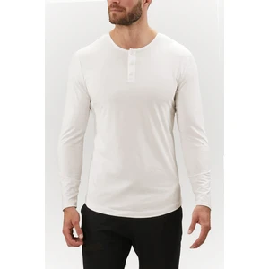 Bisiklet Yaka Uzun Kollu Tşört Düğmeli Patlı Yarım Balıkçı Regular Fit Siyah Tshirt Full Lıkra