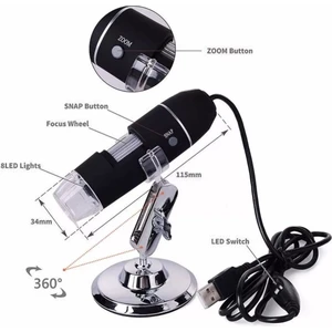 1600X Dijital USB Mikroskop Zoomlu Büyüteç 2mp 8 Led-Metal Stand