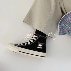 Touz Moda Kuromi Sitting Baskılı Siyah Kanvas Ayakkabı