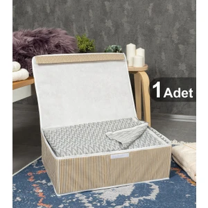 Pazar Kapısı Çok Amaçlı Kutu Baza Kahve Çizgili 50x40x19 Cm