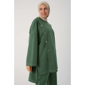 Sim Dikişli Çıtçıtlı Oversize Tunik