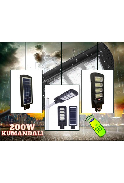 Tekno Güneş Enerjili Aydınlatma Lambası 200 W LED Armatür Kumandalı Solar Lamba Solar Aydınlatma Armatürü