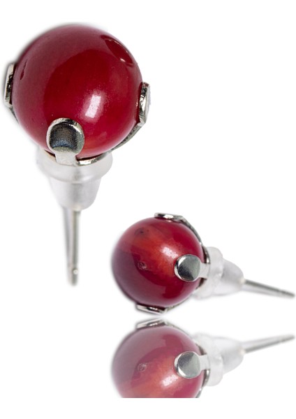 Sertifikalı Doğal Kırmızı Mercan Taşı Nokta Doğal Taş Küpe