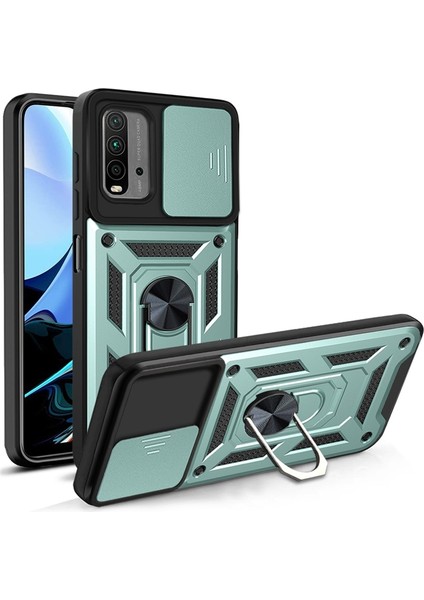 Xiaomi Redmi 9t Kılıf Lens Sürgülü Yüzüklü Tank Silikon Pars