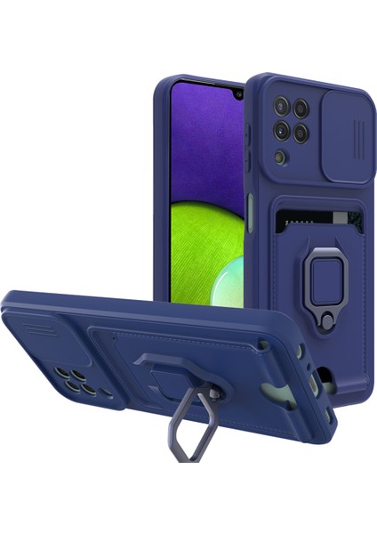 Samsung Galaxy M12 Kılıf Ipli Lens Sürgülü Yüzüklü Kartvizitli Silikon Zuma