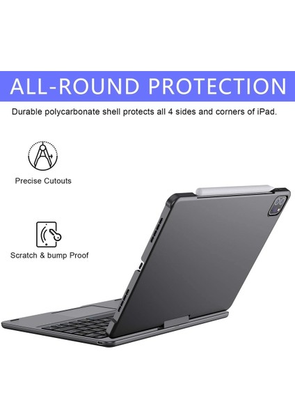 Apple Ipad Pro 11 (4. Nesil) ve Ipad Air (5. Nesil) Klavyeli Kılıf 360 Dönebilen Rgb Tuşlu Touchpad