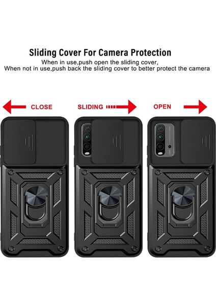 Xiaomi Redmi 9t Kılıf Lens Sürgülü Yüzüklü Tank Silikon Pars fiyatları