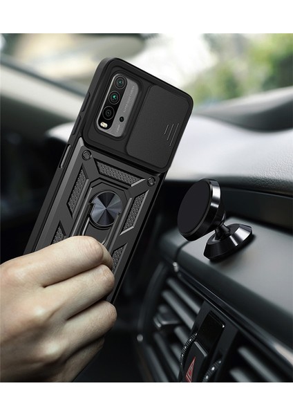 Xiaomi Redmi 9t Kılıf Lens Sürgülü Yüzüklü Tank Silikon Pars indirimleri