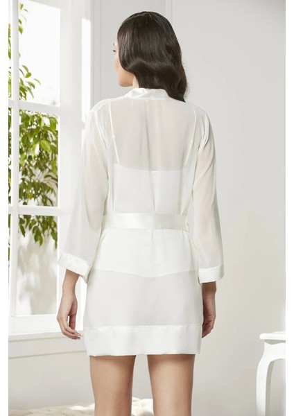 3'lü Saten Dantelli Şort ve Şifon Dantelli Sabahlık Takımı - 2475 Ekru modelleri